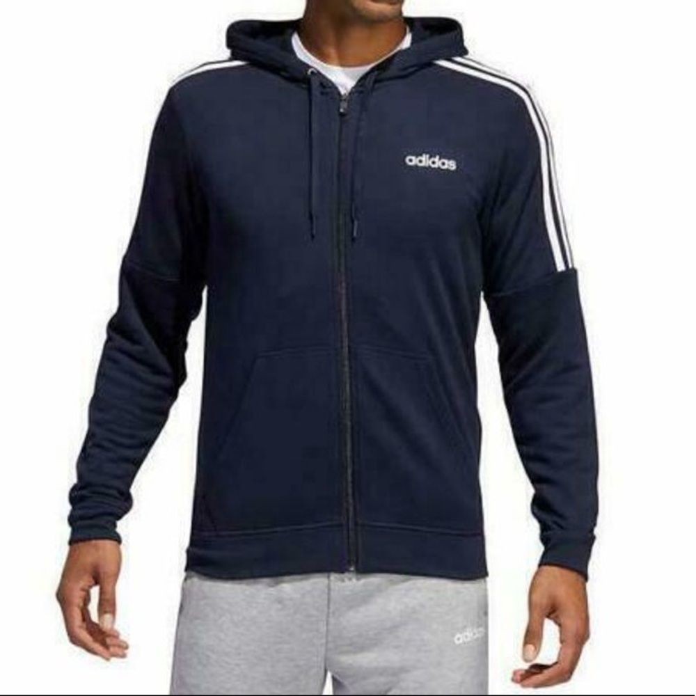 adidas Men’s French Terry Full Zip Sweatshirt, Navy Blue